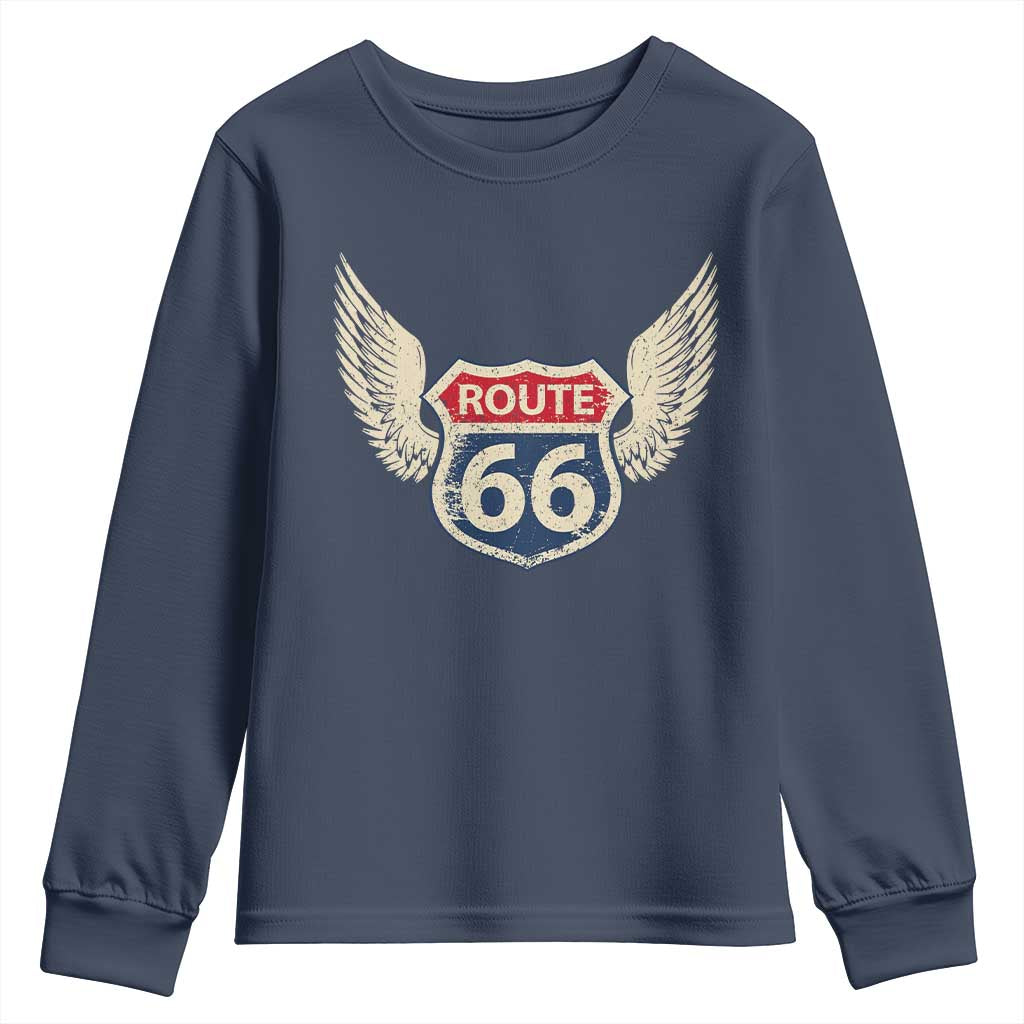 Vintage Route Highway 66 Highway Road Trip Sign Youth Sweatshirt