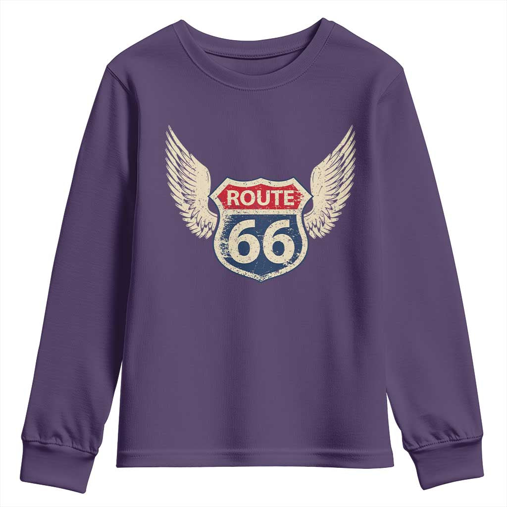 Vintage Route Highway 66 Highway Road Trip Sign Youth Sweatshirt