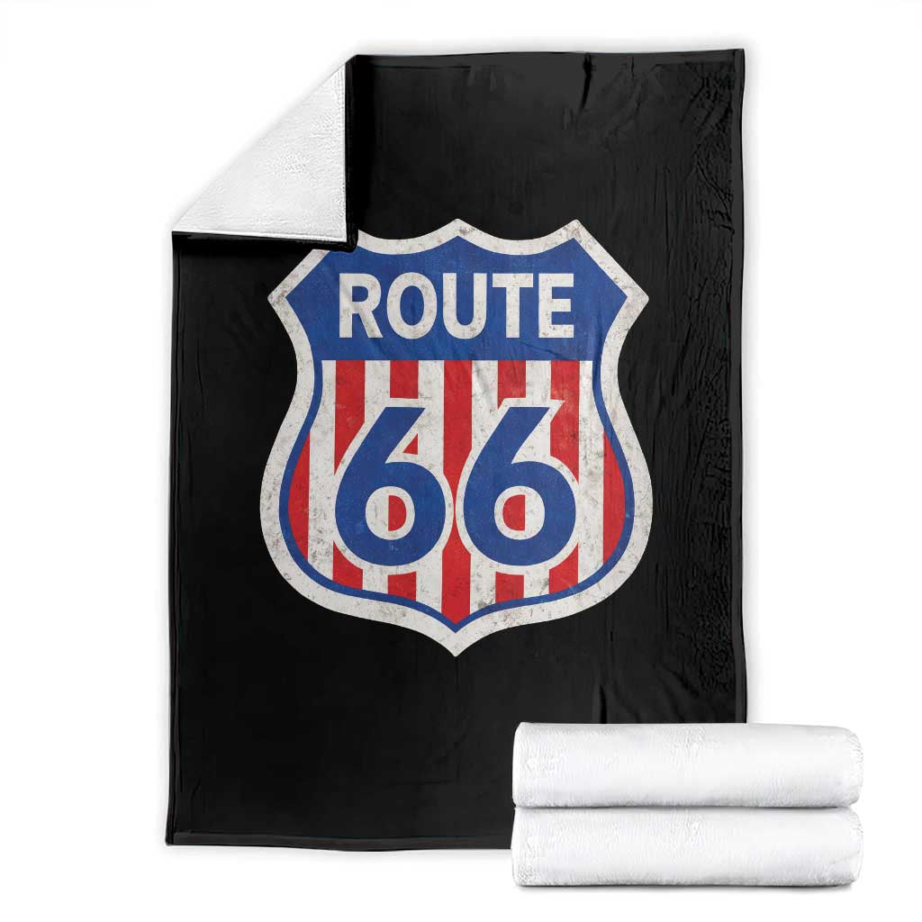 Vintage Route Highway 66 Historical Sign Distressed American Flag Road Trip Throw Blanket