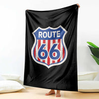 Vintage Route Highway 66 Historical Sign Distressed American Flag Road Trip Throw Blanket
