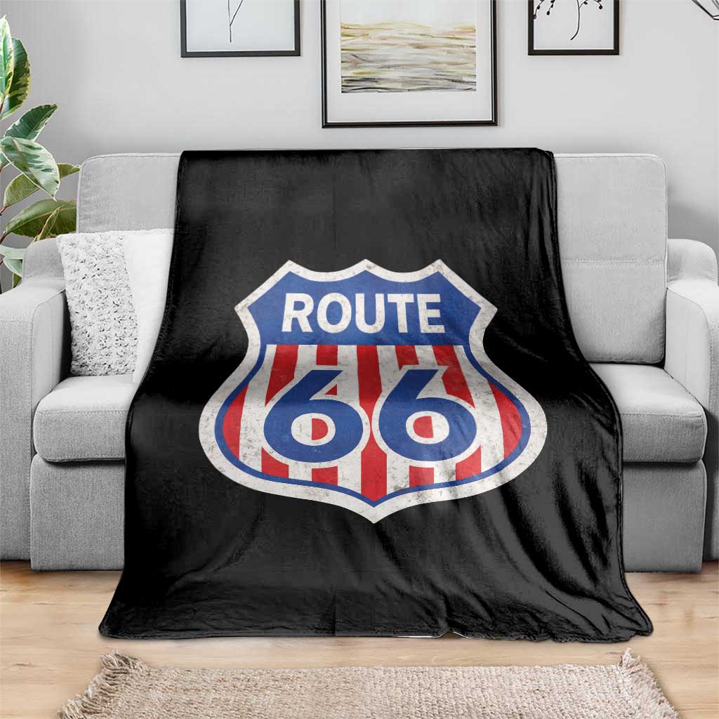 Vintage Route Highway 66 Historical Sign Distressed American Flag Road Trip Throw Blanket