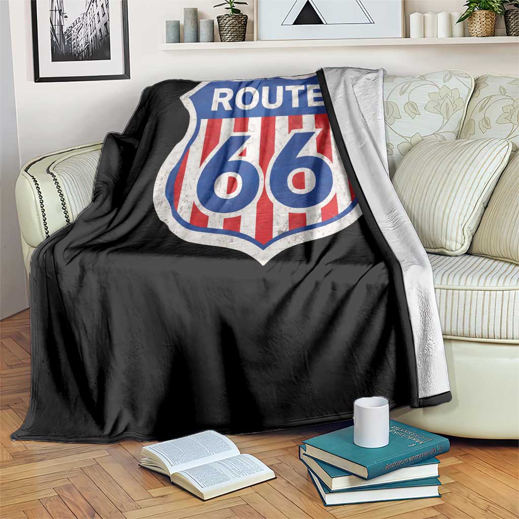 Vintage Route Highway 66 Historical Sign Distressed American Flag Road Trip Throw Blanket