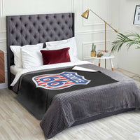 Vintage Route Highway 66 Historical Sign Distressed American Flag Road Trip Throw Blanket