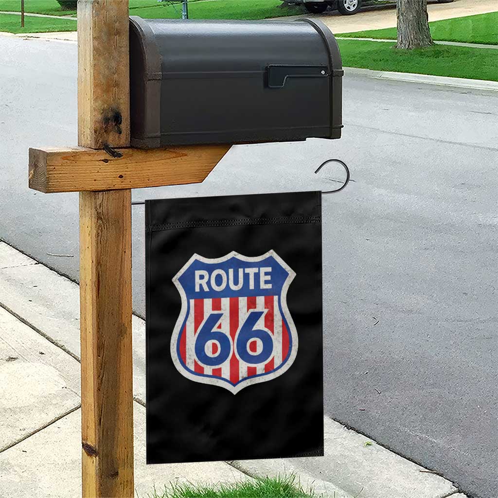 Vintage Route Highway 66 Historical Sign Distressed American Flag Road Trip Garden Flag