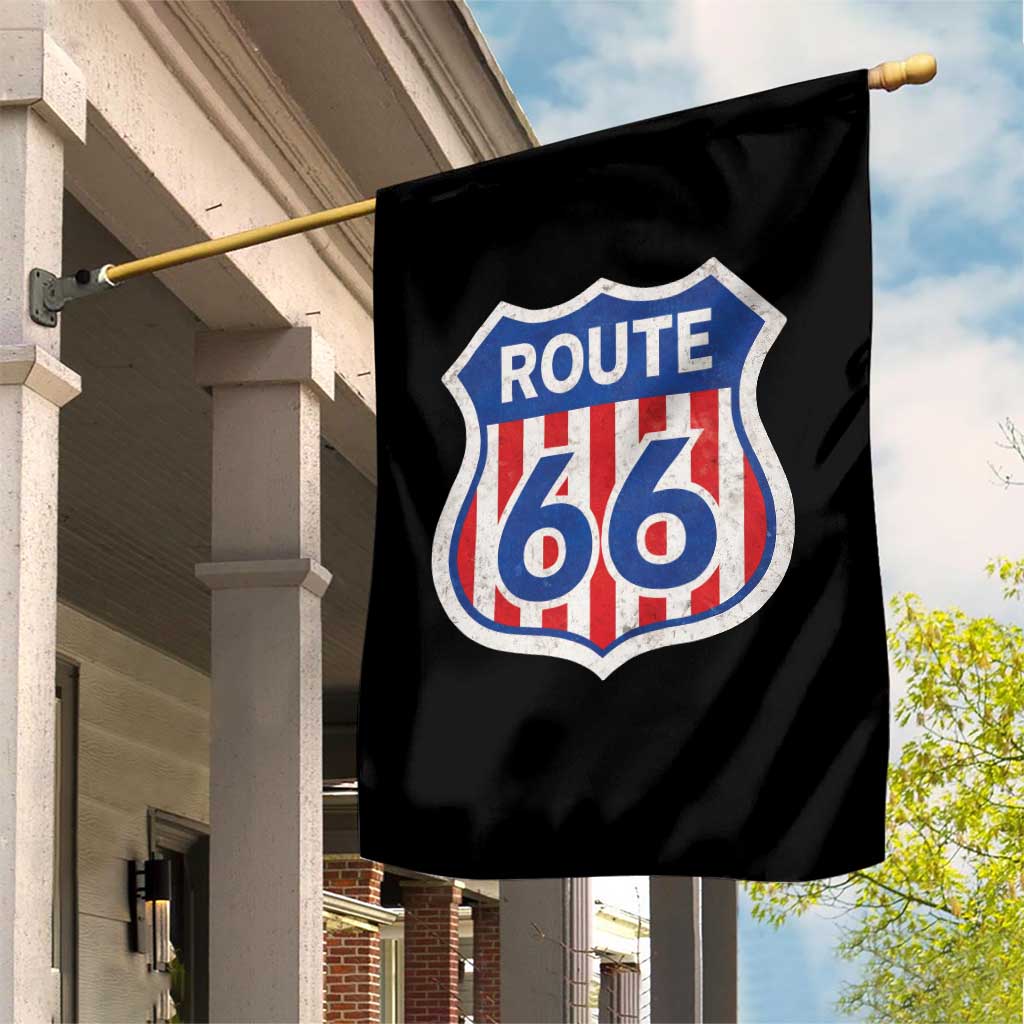 Vintage Route Highway 66 Historical Sign Distressed American Flag Road Trip Garden Flag