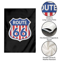 Vintage Route Highway 66 Historical Sign Distressed American Flag Road Trip Garden Flag