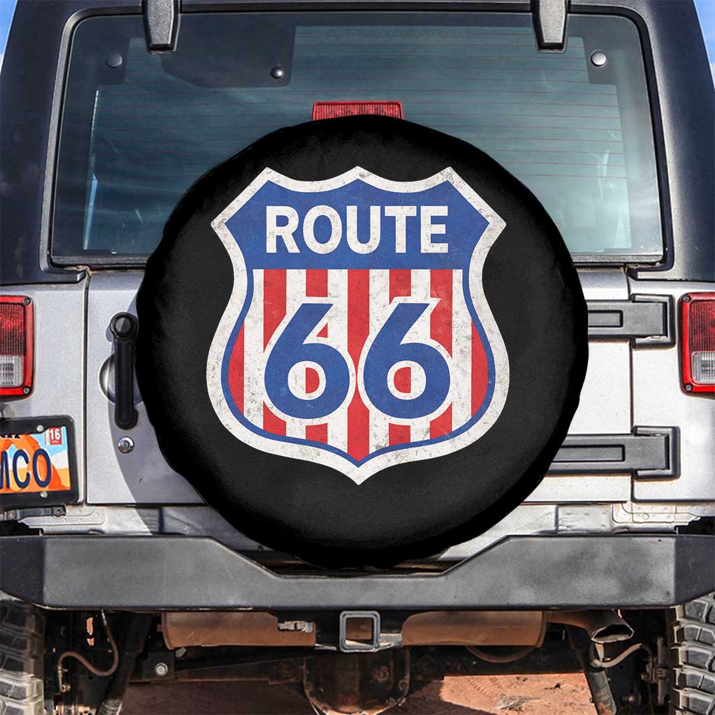 Vintage Route Highway 66 Historical Sign Distressed American Flag Road Trip Spare Tire Cover