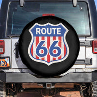 Vintage Route Highway 66 Historical Sign Distressed American Flag Road Trip Spare Tire Cover