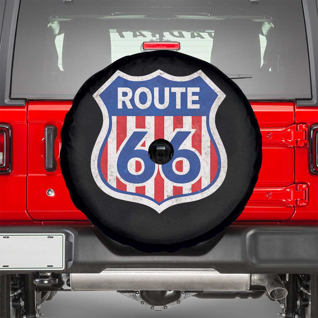 Vintage Route Highway 66 Historical Sign Distressed American Flag Road Trip Spare Tire Cover