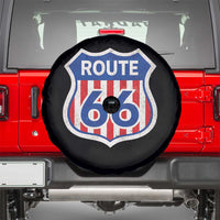 Vintage Route Highway 66 Historical Sign Distressed American Flag Road Trip Spare Tire Cover