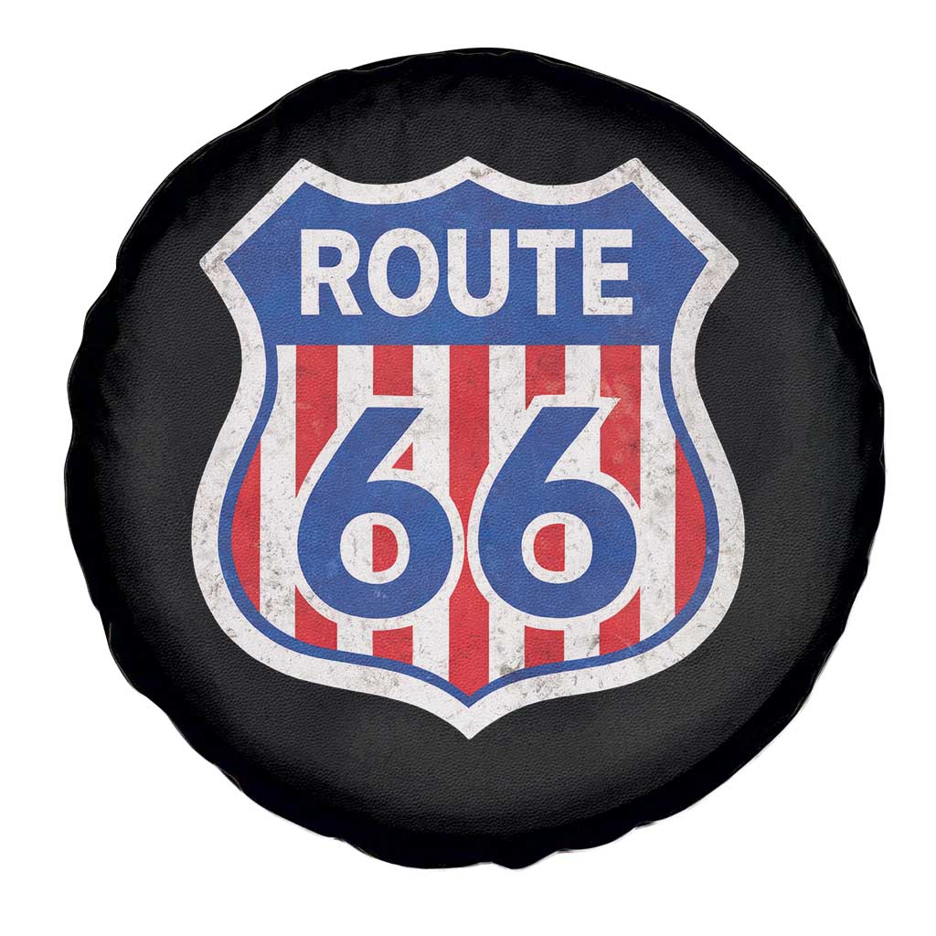 Vintage Route Highway 66 Historical Sign Distressed American Flag Road Trip Spare Tire Cover