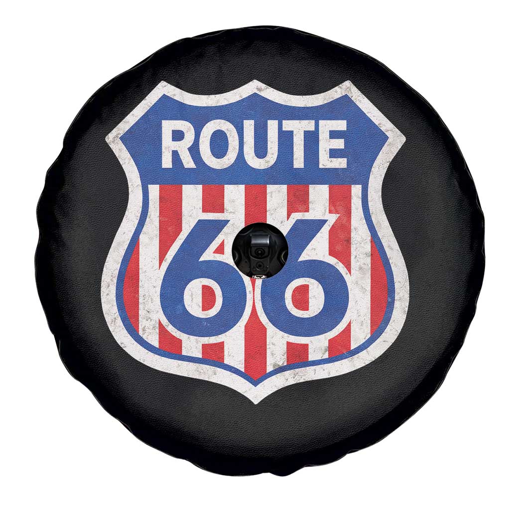 Vintage Route Highway 66 Historical Sign Distressed American Flag Road Trip Spare Tire Cover