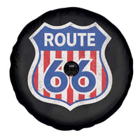Vintage Route Highway 66 Historical Sign Distressed American Flag Road Trip Spare Tire Cover