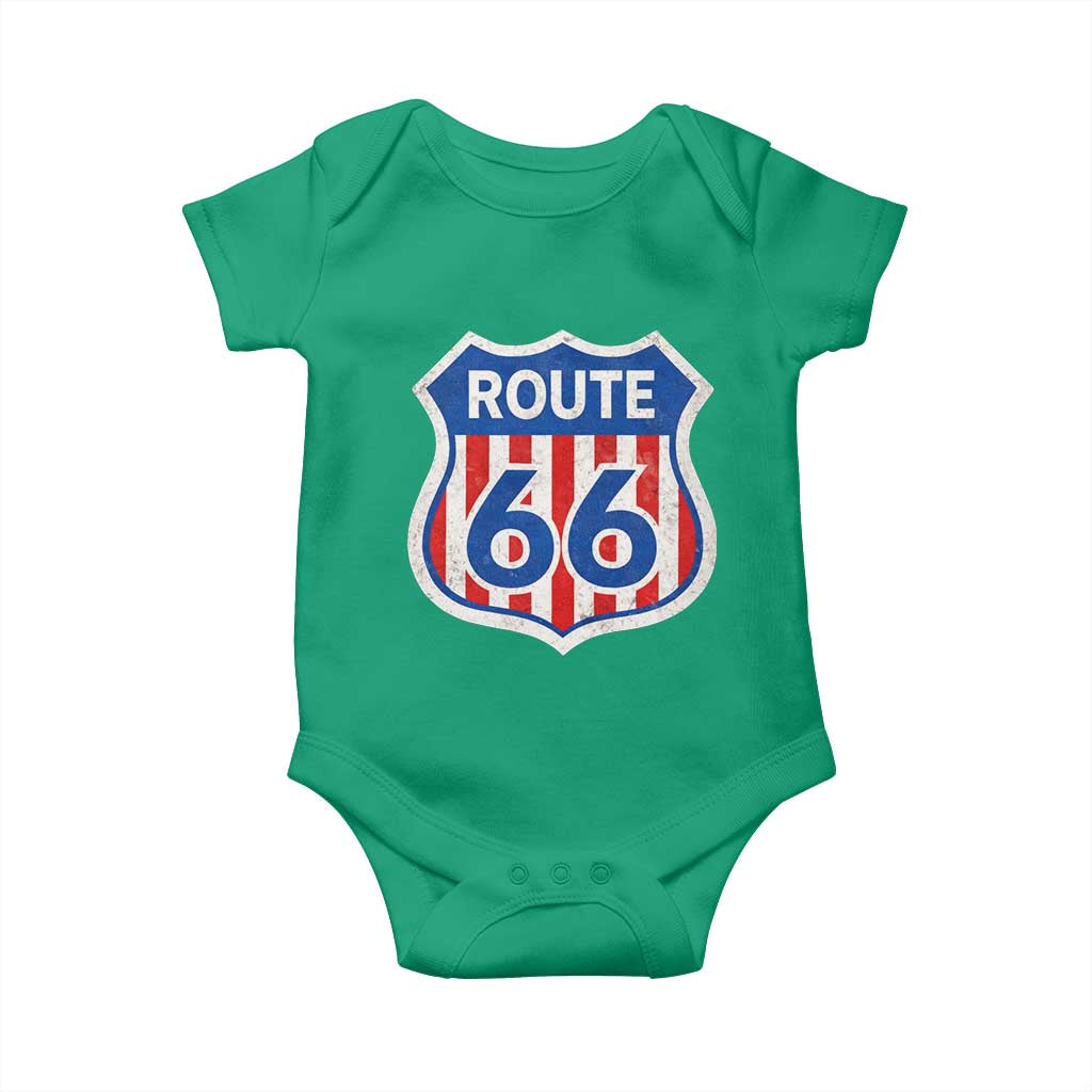 Vintage Route Highway 66 Historical Sign Distressed American Flag Road Trip Baby Onesie