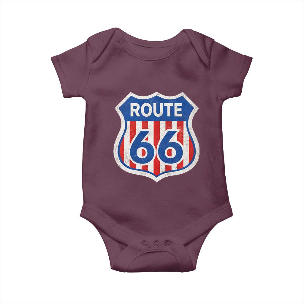 Vintage Route Highway 66 Historical Sign Distressed American Flag Road Trip Baby Onesie