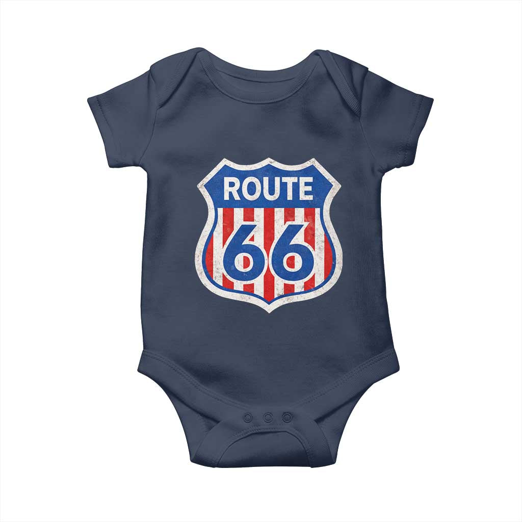 Vintage Route Highway 66 Historical Sign Distressed American Flag Road Trip Baby Onesie
