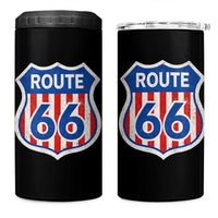 Vintage Route Highway 66 Historical Sign Distressed American Flag Road Trip 4 in 1 Can Cooler Tumbler