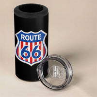 Vintage Route Highway 66 Historical Sign Distressed American Flag Road Trip 4 in 1 Can Cooler Tumbler