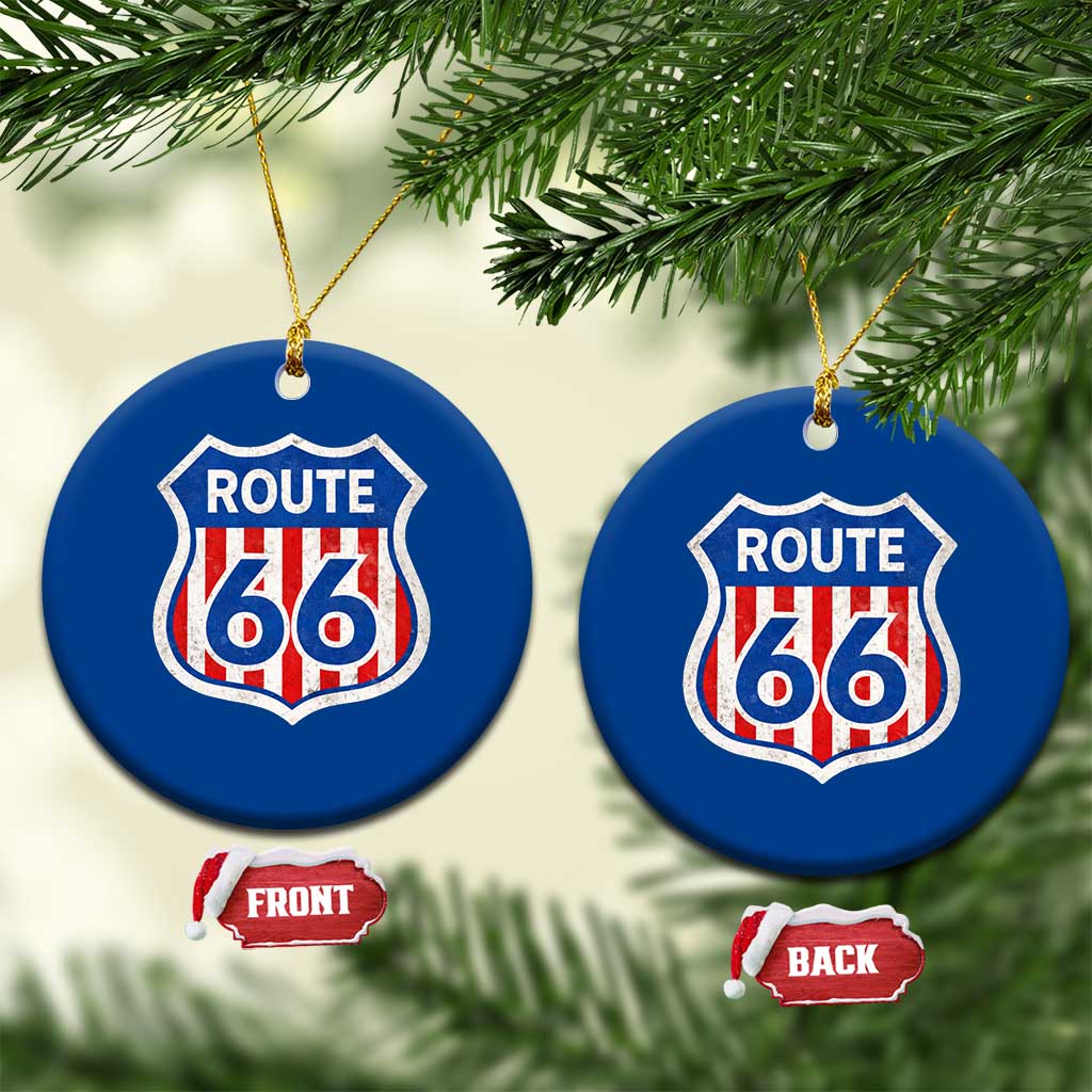 Vintage Route Highway 66 Historical Sign Distressed American Flag Road Trip Ceramic Ornament
