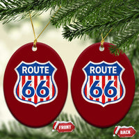Vintage Route Highway 66 Historical Sign Distressed American Flag Road Trip Ceramic Ornament