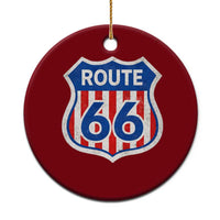 Vintage Route Highway 66 Historical Sign Distressed American Flag Road Trip Ceramic Ornament