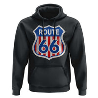 Vintage Route Highway 66 Historical Sign Distressed American Flag Road Trip Hoodie