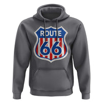 Vintage Route Highway 66 Historical Sign Distressed American Flag Road Trip Hoodie