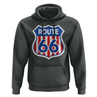 Vintage Route Highway 66 Historical Sign Distressed American Flag Road Trip Hoodie