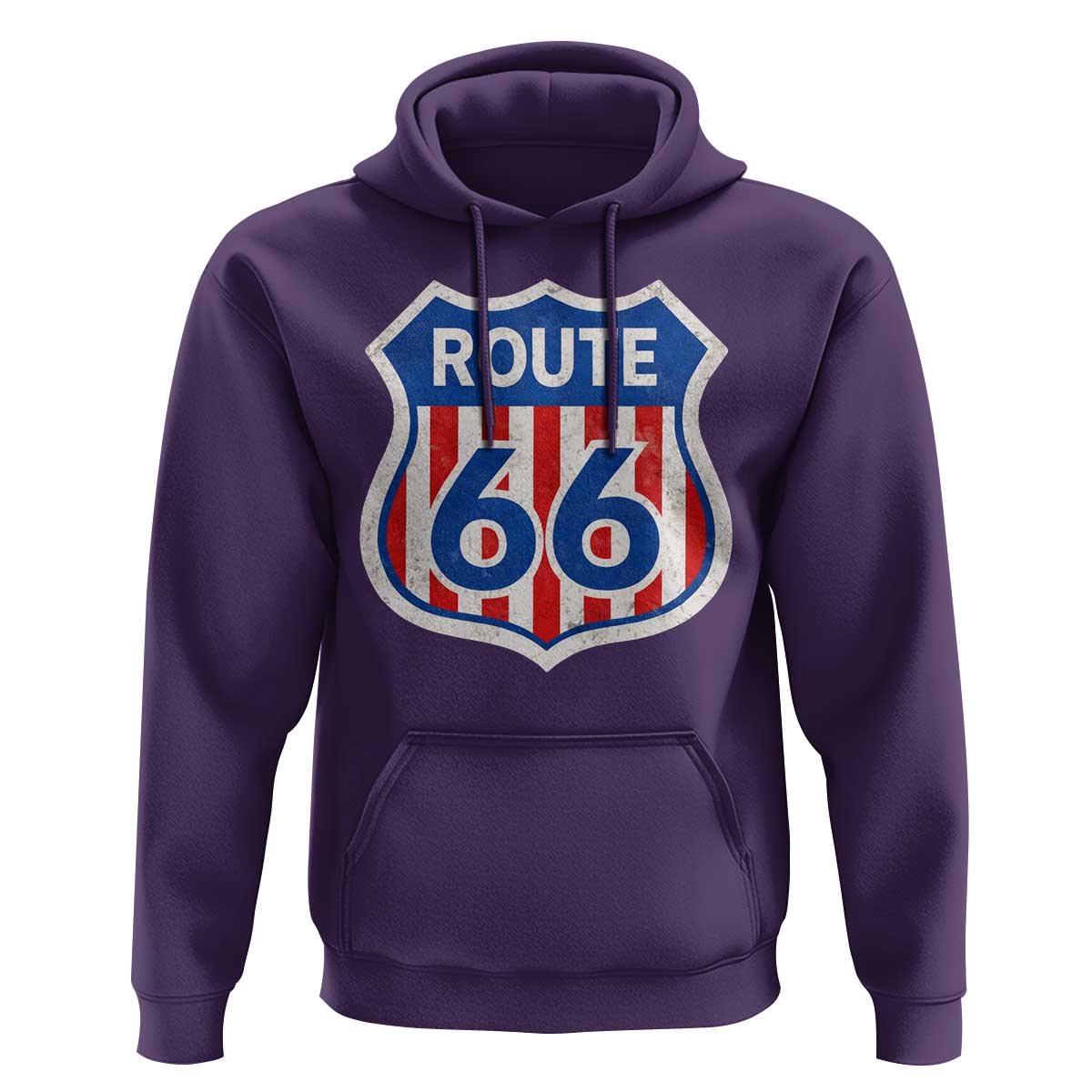 Vintage Route Highway 66 Historical Sign Distressed American Flag Road Trip Hoodie