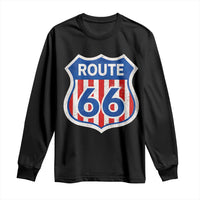 Vintage Route Highway 66 Historical Sign Distressed American Flag Road Trip Long Sleeve Shirt