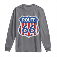 Vintage Route Highway 66 Historical Sign Distressed American Flag Road Trip Long Sleeve Shirt