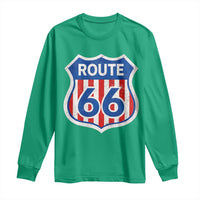 Vintage Route Highway 66 Historical Sign Distressed American Flag Road Trip Long Sleeve Shirt