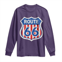 Vintage Route Highway 66 Historical Sign Distressed American Flag Road Trip Long Sleeve Shirt