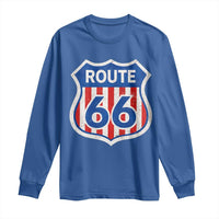 Vintage Route Highway 66 Historical Sign Distressed American Flag Road Trip Long Sleeve Shirt