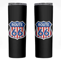 Vintage Route Highway 66 Historical Sign Distressed American Flag Road Trip Skinny Tumbler