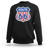 Vintage Route Highway 66 Historical Sign Distressed American Flag Road Trip Sweatshirt