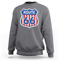 Vintage Route Highway 66 Historical Sign Distressed American Flag Road Trip Sweatshirt