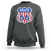 Vintage Route Highway 66 Historical Sign Distressed American Flag Road Trip Sweatshirt