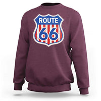 Vintage Route Highway 66 Historical Sign Distressed American Flag Road Trip Sweatshirt