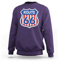 Vintage Route Highway 66 Historical Sign Distressed American Flag Road Trip Sweatshirt