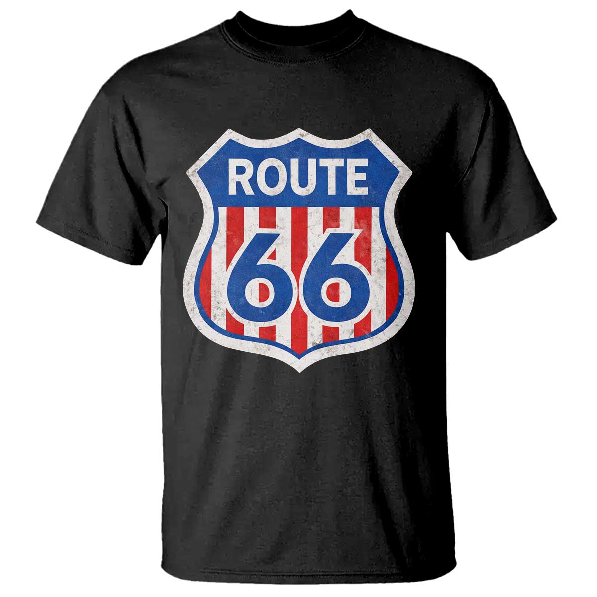 Vintage Route Highway 66 Historical Sign Distressed American Flag Road Trip T Shirt