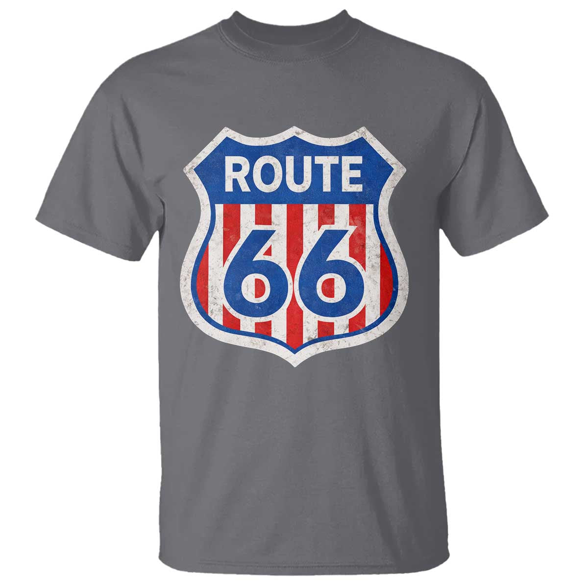 Vintage Route Highway 66 Historical Sign Distressed American Flag Road Trip T Shirt