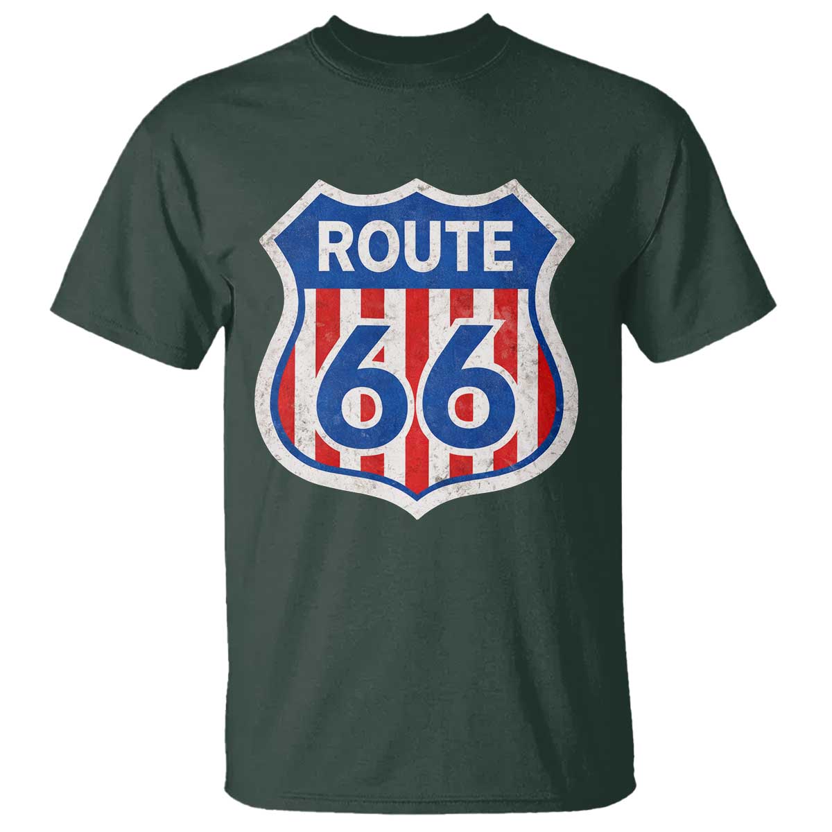 Vintage Route Highway 66 Historical Sign Distressed American Flag Road Trip T Shirt
