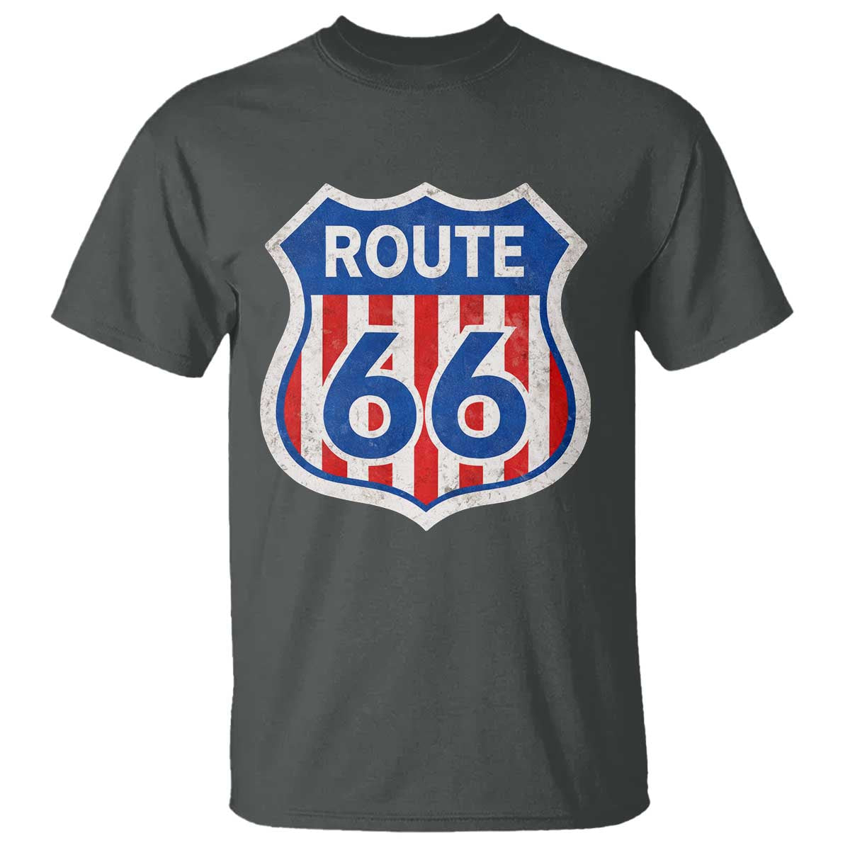 Vintage Route Highway 66 Historical Sign Distressed American Flag Road Trip T Shirt