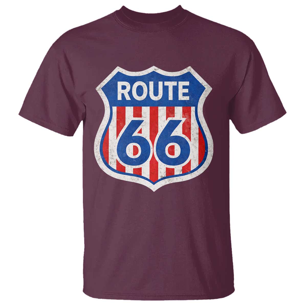 Vintage Route Highway 66 Historical Sign Distressed American Flag Road Trip T Shirt