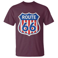 Vintage Route Highway 66 Historical Sign Distressed American Flag Road Trip T Shirt