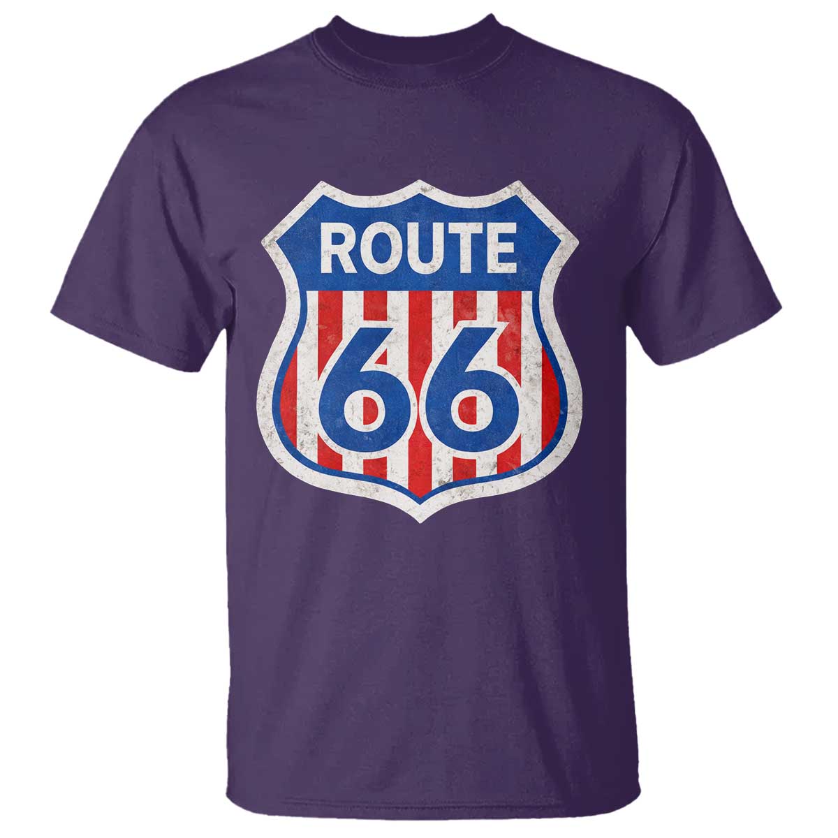 Vintage Route Highway 66 Historical Sign Distressed American Flag Road Trip T Shirt
