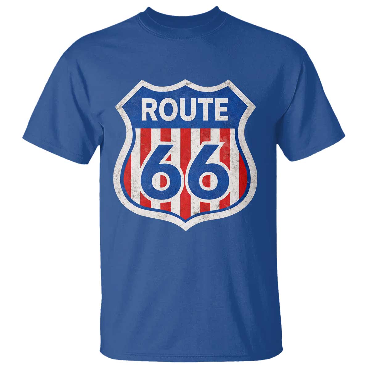 Vintage Route Highway 66 Historical Sign Distressed American Flag Road Trip T Shirt