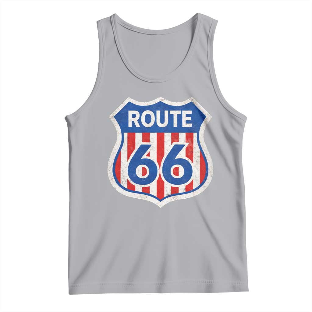 Vintage Route Highway 66 Historical Sign Distressed American Flag Road Trip Tank Top