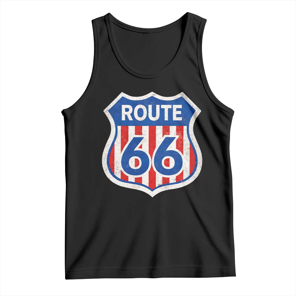 Vintage Route Highway 66 Historical Sign Distressed American Flag Road Trip Tank Top